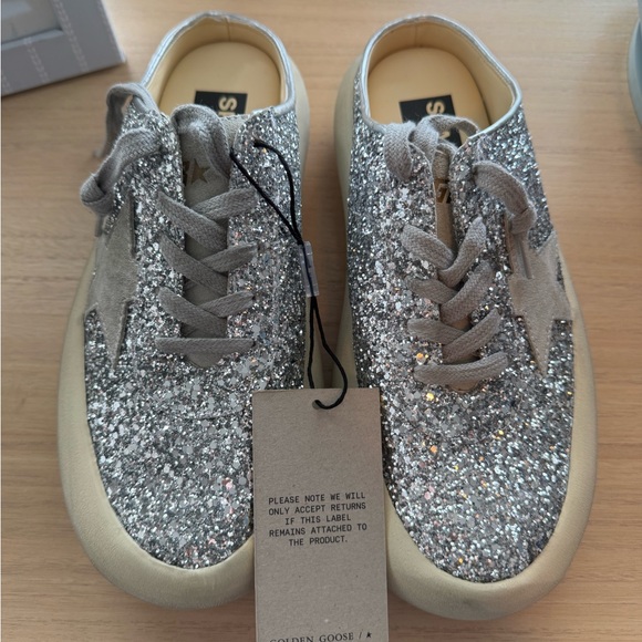 Golden Goose Space-Star Sabot  Silver Glitter Ice Gray Sneakers 39 9 NEW - Picture 1 of 4